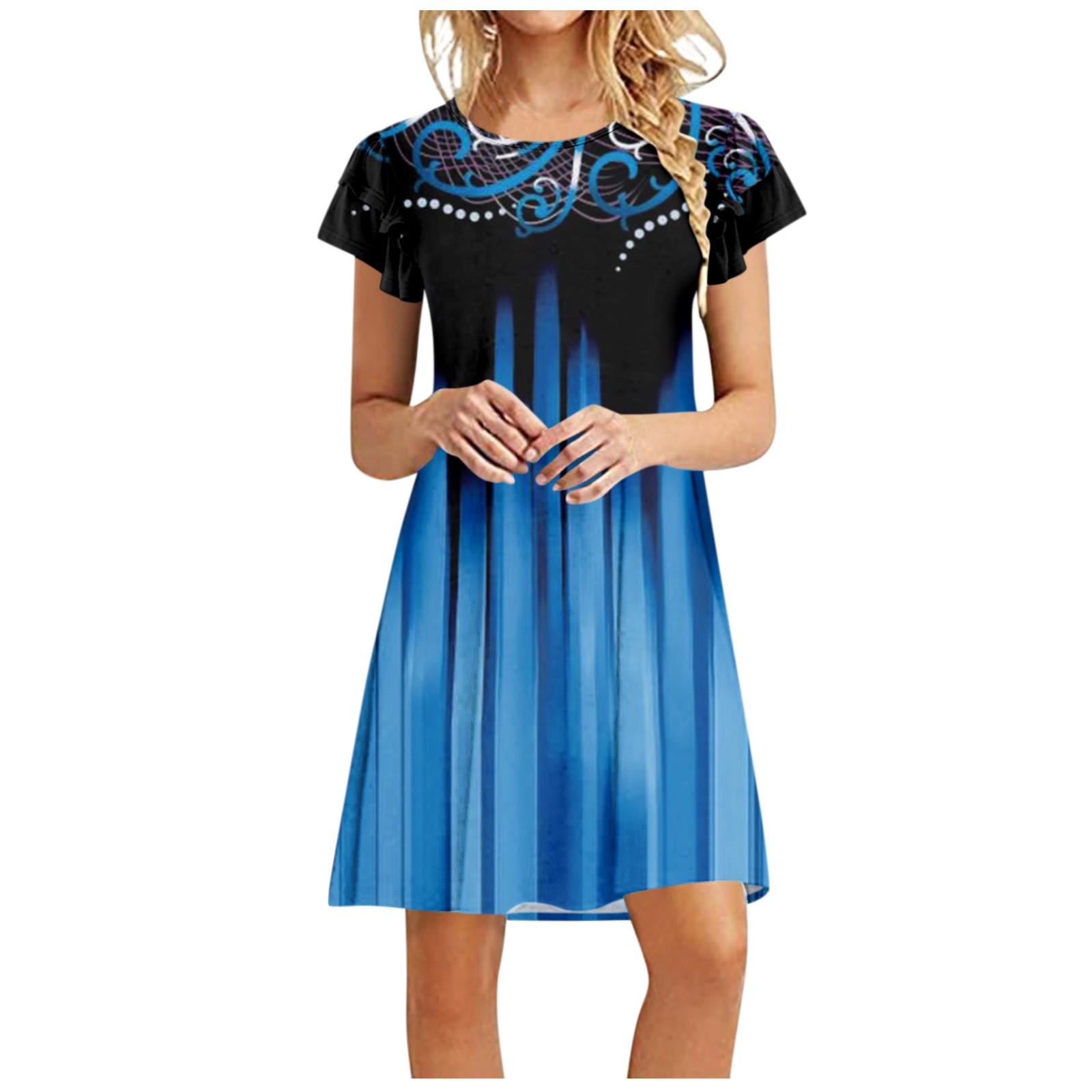 

Женское летнее винтажное свободное платье с баской и короткими рукавами с круглым вырезом и принтом XL