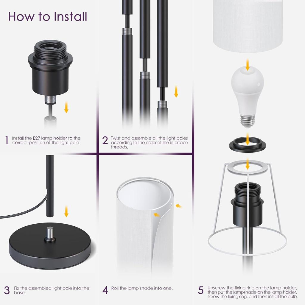Modern Floor Lamp Standing Tall Light with RGB+CCT LEDs Bulb BT Connected Phone App Control Remote