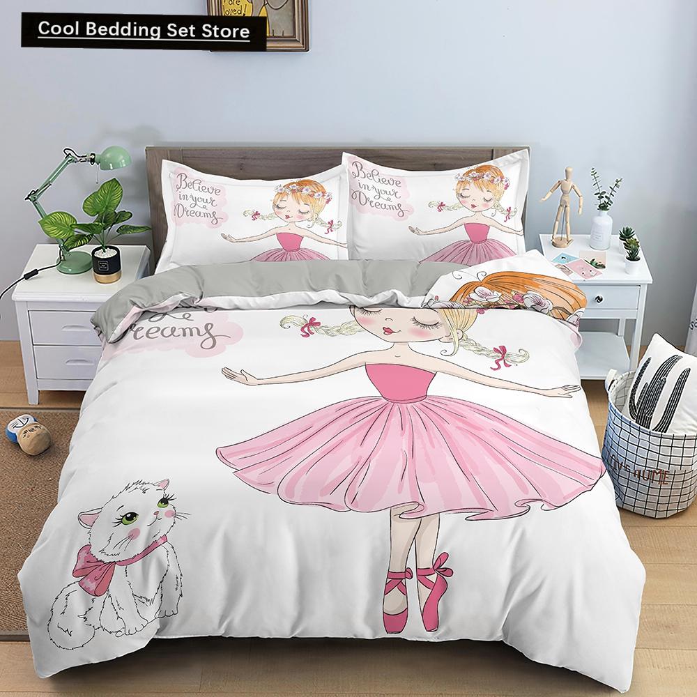 Dancing Girl Duvet Cover Ballet Girls Bedding Set Home Textile Bedclothes Soft Girly Comforter Cover Queen/King Size for Kids