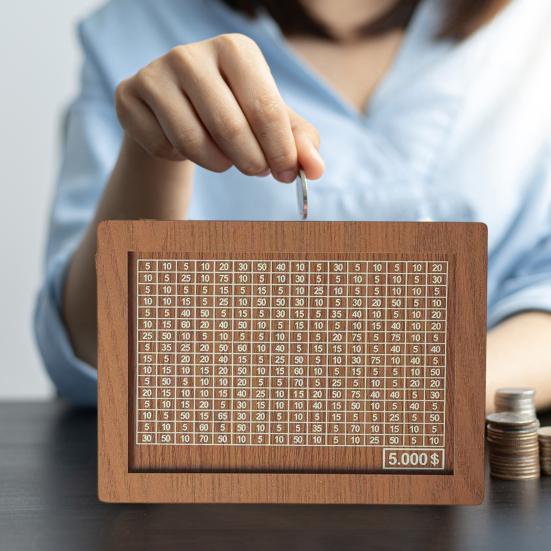 Wooden Cash Money Saving Box Money Saving Challenge Box with Money Target And Numbers Piggy Bank with Dry Erase Pen for Kids Adults