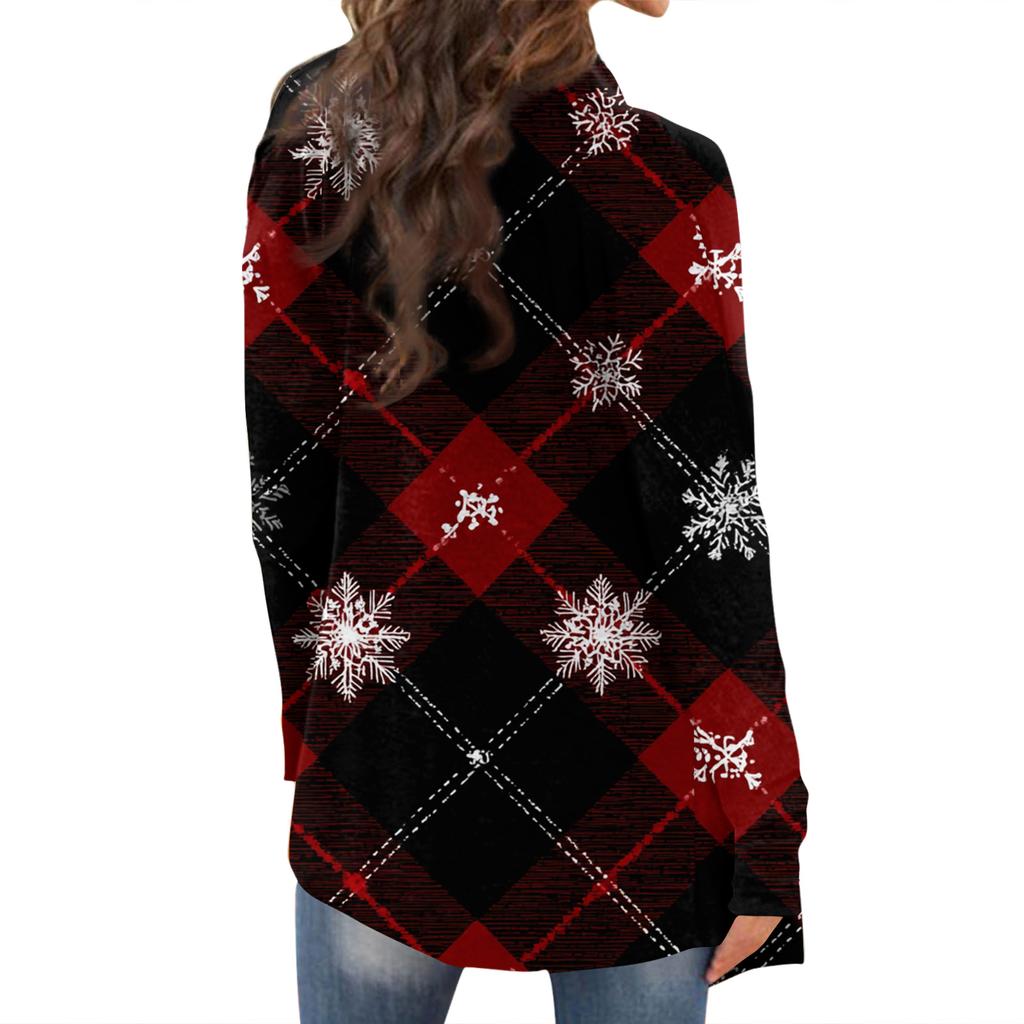 Dammode Julmönstrad Jacka Långärmad Casual Kofta Kappa