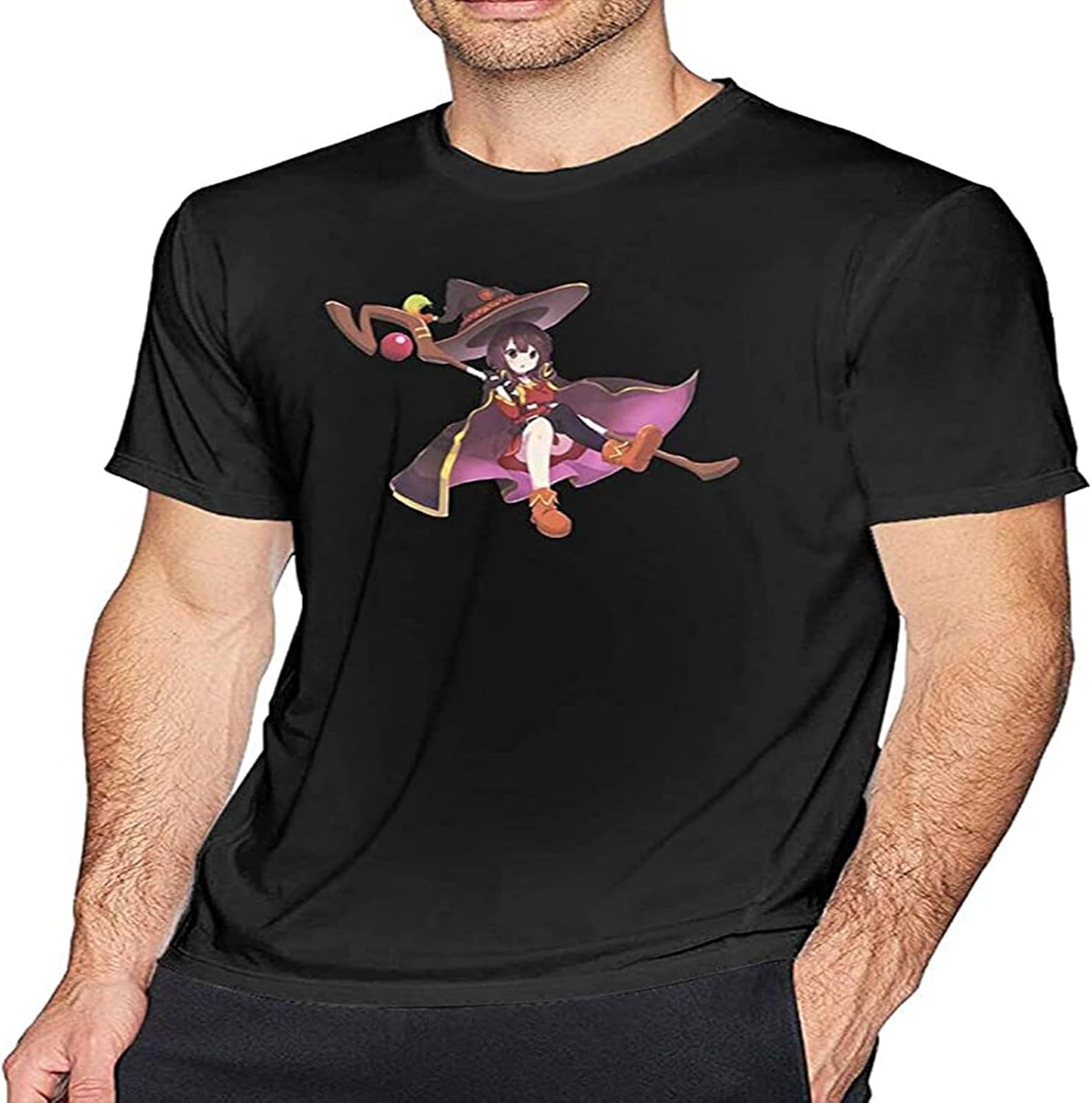 Men s Konosuba Casual T Shirt Classic Short Sleeve Breathable Round Neck Tee Black 3XL чёрный