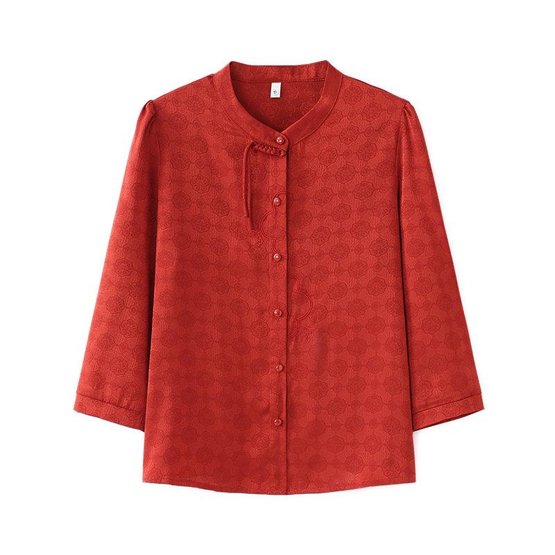Spring & Summer Chinese Style Women's Seven-Point Sleeve Cardigan Shirt - Stylish Mother's Day Top for Mid-Aged & Elderly Women