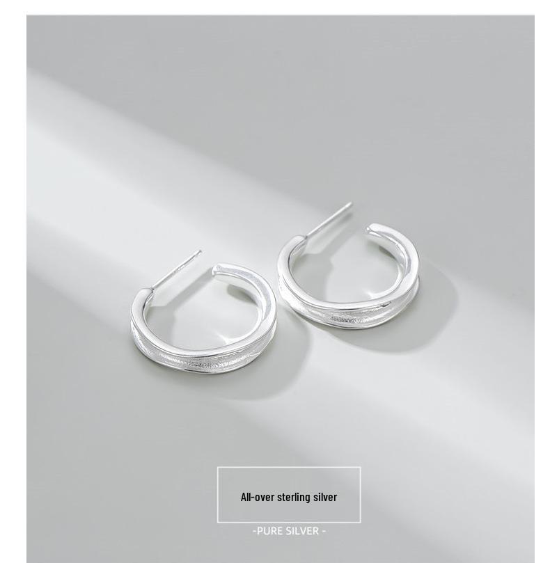 Korean Style Retro C-Shaped S925 Sterling Silver Earrings