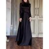 Spring Summer New European American Solid Color Long Sleeve Slim Lace Trim Retro Elegant Party Dress Gown