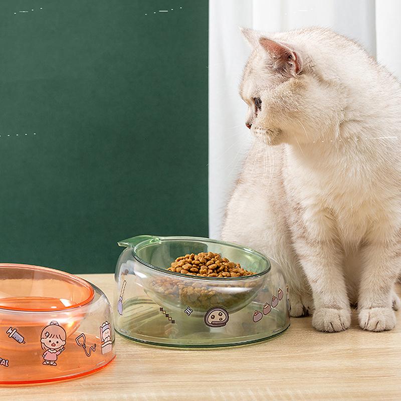 Elevated Cat Bowl Anti-Tip Plastic Raised Pet Feeding Dish With Tilted Edge Neck Protection Kitty Food Bowl