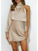 2024 Spring Women's Satin One-Shoulder Mini Dress with Long Sleeves