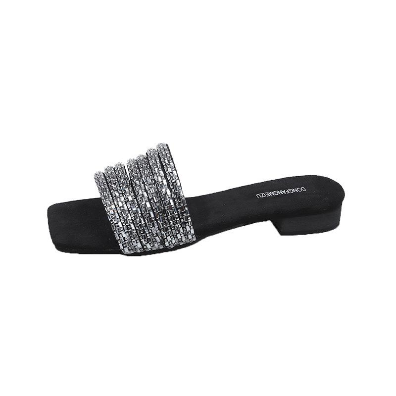The New American Thick-heeled Sandals, Rhinestone Wind Slippers, Women's Summer Outer Wear Shoes, Open Toes 2025, Word Fairy