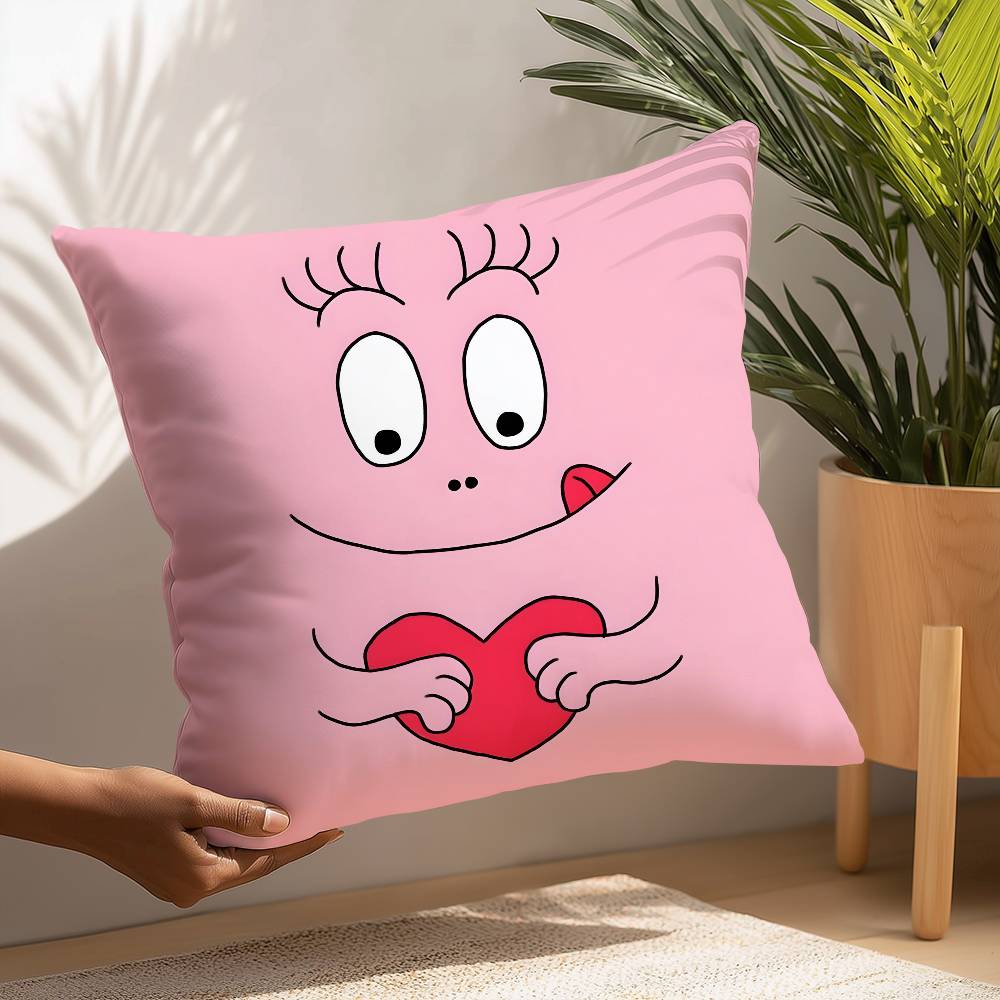 Niedlicher Cartoon B-Barbapapas Kissenbezug Plüschstoff Weicher Kissenbezug Beidseitiger Druck Kissenbezug Haushaltsgeschenke