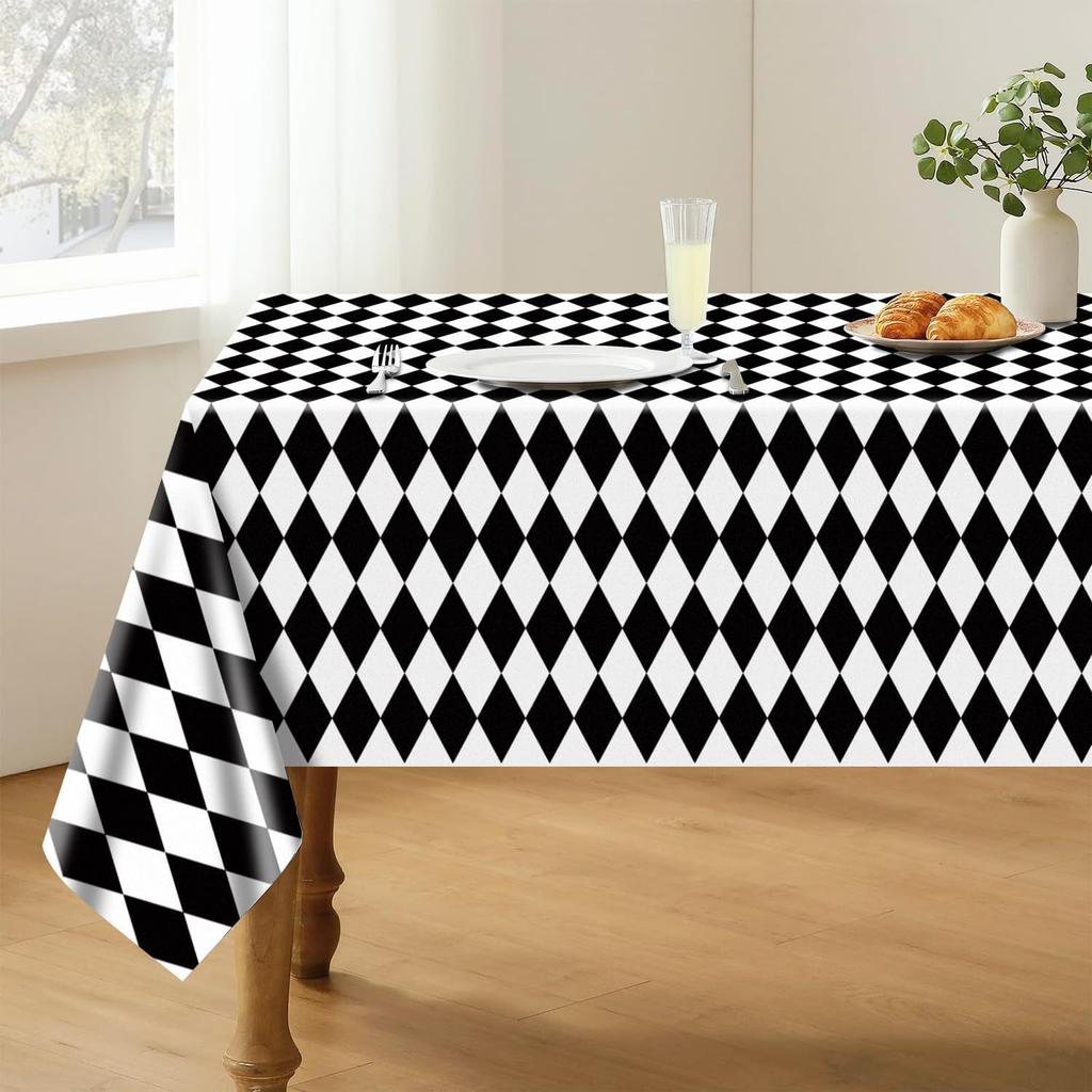 4 Pack Black and White Checkered Tablecloths, Plastic Gingham Table Cover Alice Tablecloths for Racing Theme, Halloween, Wonderland Party, Classic