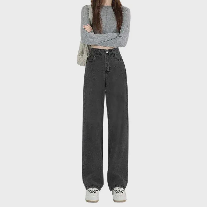 Women's High Waist Plush Wide-Leg Jeans: Thick, Loose, and Versatile for Spring, Autumn, and Winter.