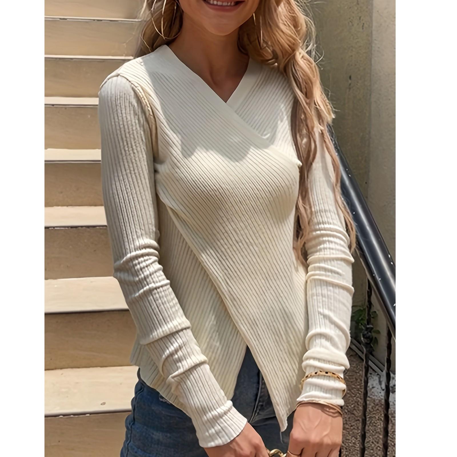 

Женский свободный повседневный свитер нерегулярной крестообразной вязки Базовый свитер Топ Базовый свитер Топ S бежевый