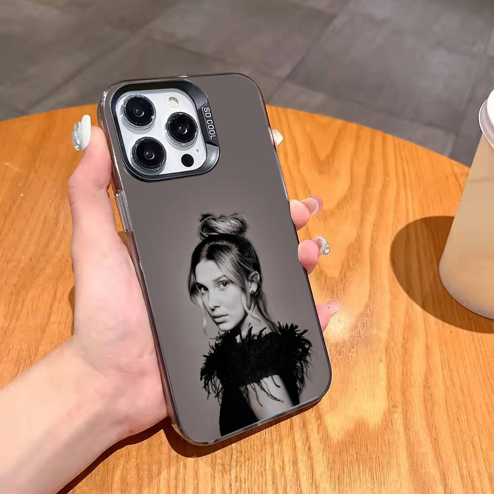 

M-Millie Bobby B-Brown Phone Case For iPhone17 16 15 14 13 12 Pro Max Grey Black Matte Laser Metallic Aurora Funda iPhone15pro