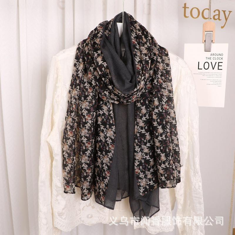 Cotton And Linen Floral Pleated Scarf