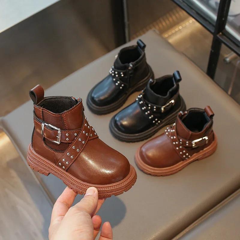 Little Toddlers Boys Fashion Boots Kids Ankle Boots with Rivets 2024 Autumn Winter Baby Girls Tide Children Casual Shoes 21-30