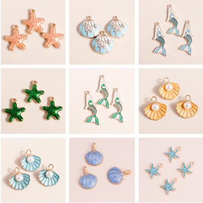 10pcs Cute Marine Life Charms for Jewelry Making Enamel Starfish Shell Mermaid Charms Pendants for DIY Necklaces Earrings Gifts