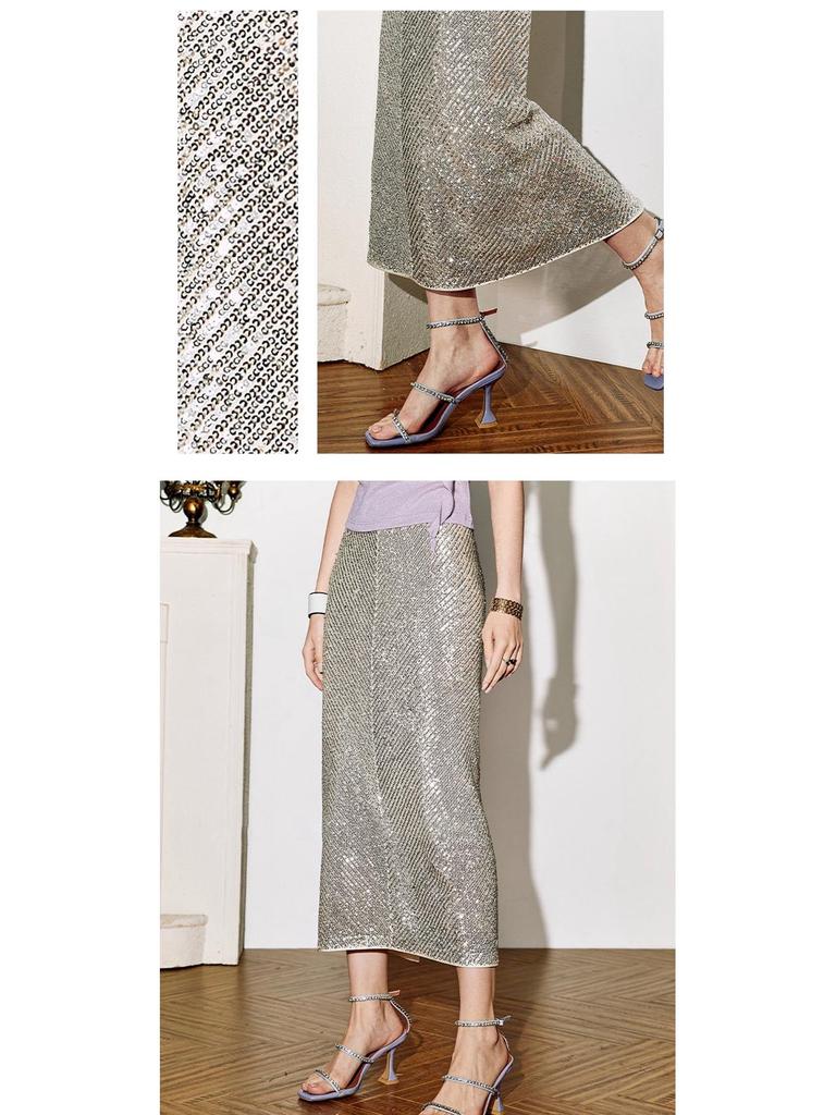 Velvet Sequin A-line Black Skirt - Women's 2025 Autumn/Winter Collection