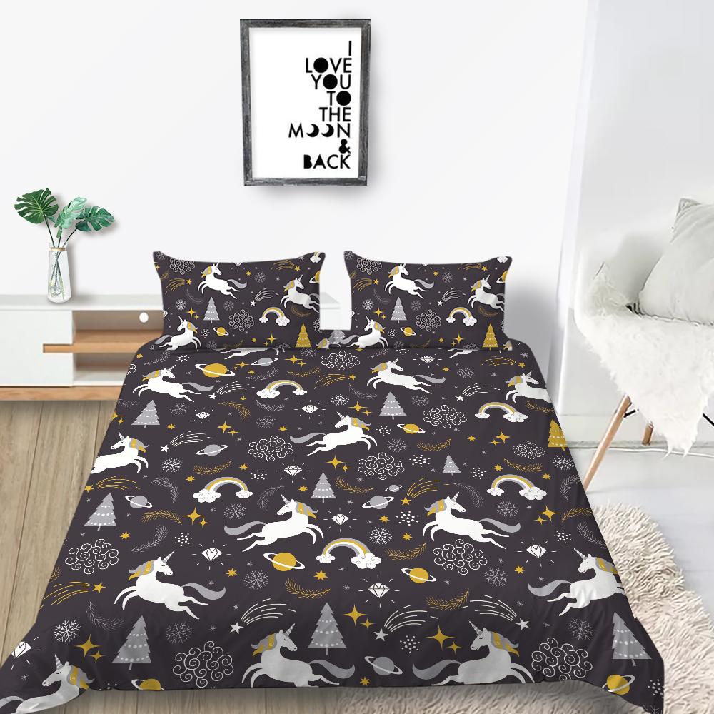 Lovely Duvet Cover Set Unicorn Bedding Set Cover Unicorn Print Home Bed Clothes Girl Single Double Size Bed Cover Soft Pillowcase