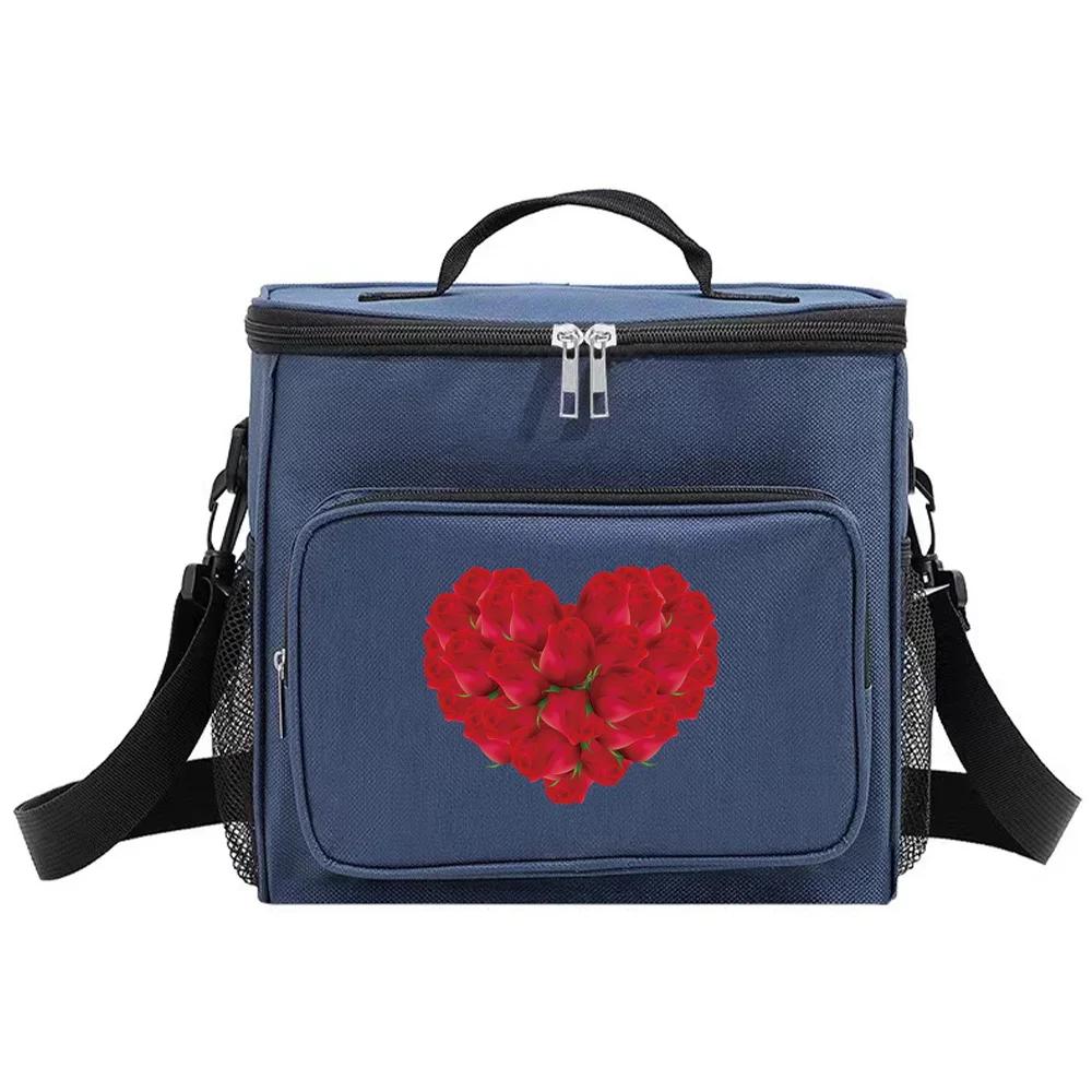 Thermal Organizer Handbag Insulated Lunch Bags Cooler Box for Student Portable Waterproof Camping Storage Boxes Love Printing