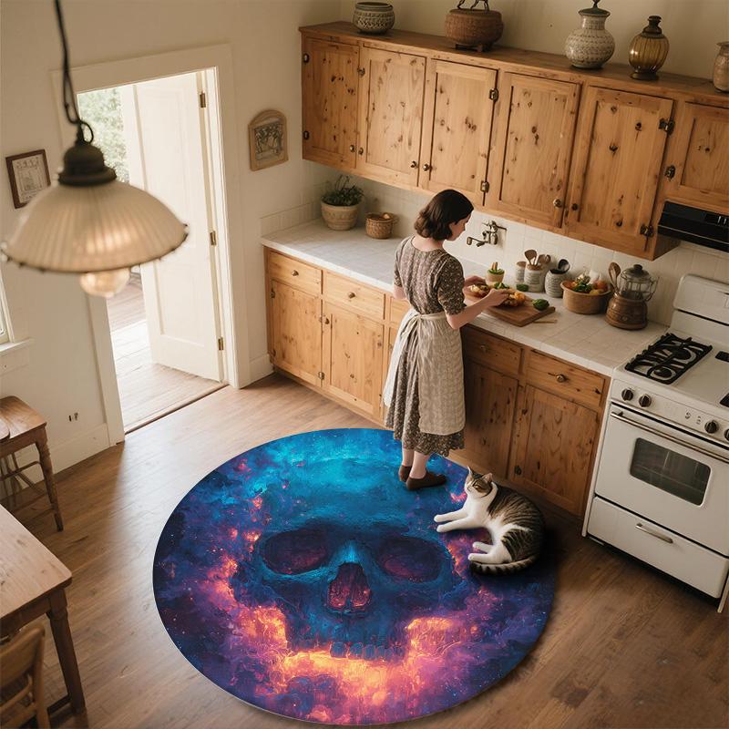 Colorful Skull,Round Area Rug,Carpet Rug for Living Room Bedroom Sofa Playroom Decor,Non-slip Floor Mat