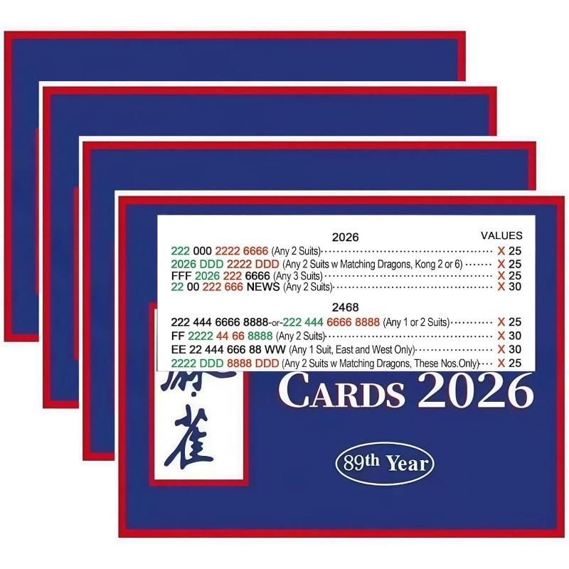 

2026 Mahjong Cards Official Revision, Large Print Easy to Read, American Mahjong Reference Cards for Enthusiasts ginners, 4 Pack 4PCS синий