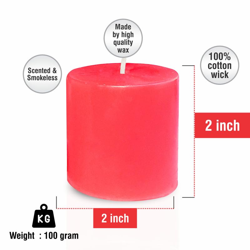 Paraffin Wax Scented Pillar Candles for Home Décor Smokeless & Dripless Candle (Rose - Red) Set of 3