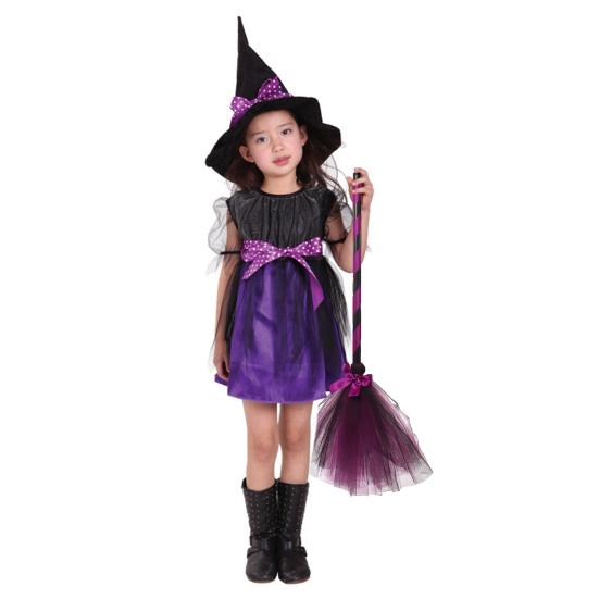 Net Yarn Bowknot Decor Cosplay Decorative Halloween Witch Broom Costume Party Halloween Plastic Broom Props Party Supplies