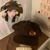 Double Button Corduroy Beret Newspaper Hat For Women Girls Autumn Winter Windproof Warm Octagonal Caps Casual Korean Painter Hat