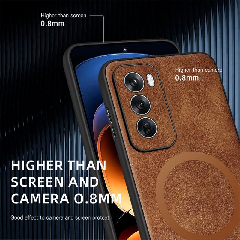 Magnetic Wireless Charge Leather Phone Case for Oppo Reno 12 11 10 9 8 7 Pro / 10 Pro+ / Find X5 Lite Luxury Soft Bumper Cover