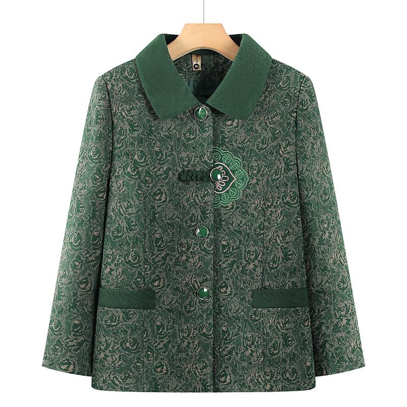 Stylish Spring Embroidered Lapel Jacket for Middle-Aged and Elderly Women
