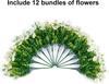 12PC Artificial Morning Glory Flower Bouquet for Outdoor Decor Eucalyptus Petunia With Green Leaves Fake Plant Home Party Decora