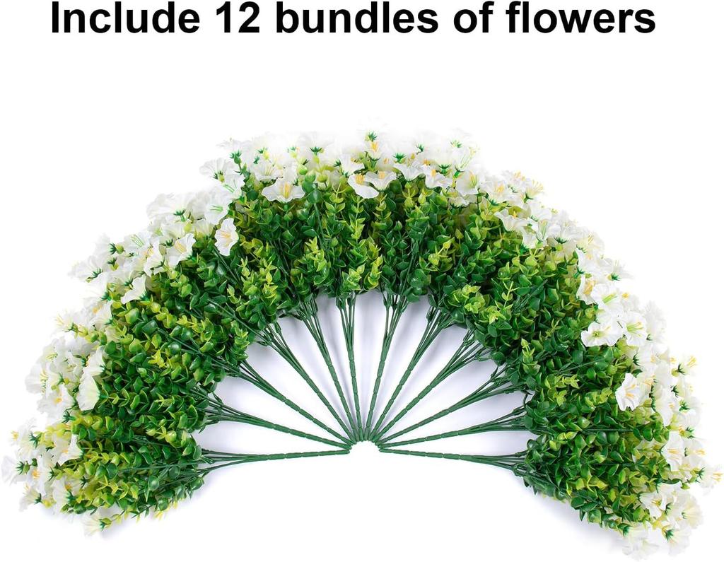 12PC Artificial Morning Glory Flower Bouquet for Outdoor Decor Eucalyptus Petunia With Green Leaves Fake Plant Home Party Decora