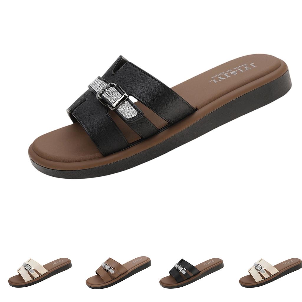 Summer Women Flat Slide Sandals Open Toe Buckle Strap Casual Slip On Beach Slippers Lightweight Comfortable Footwear for Daily Wear