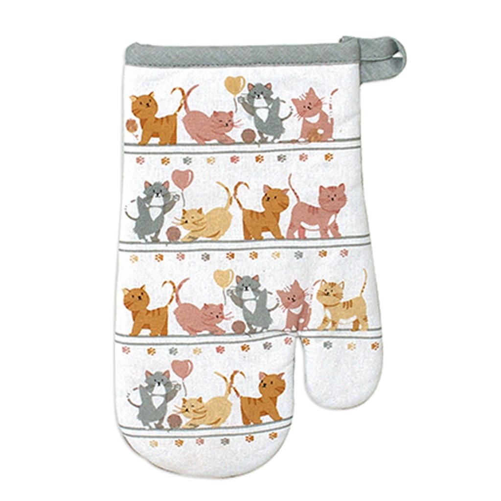 Les Trésors De Lily [A1114] - 'Cats' Kitchen Glove Gray Beige Pink (Meow Meow) - 28x14cm