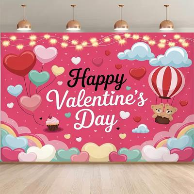 2D Happy Valentine's Day Photography Backdrop Pink Heart Balloons