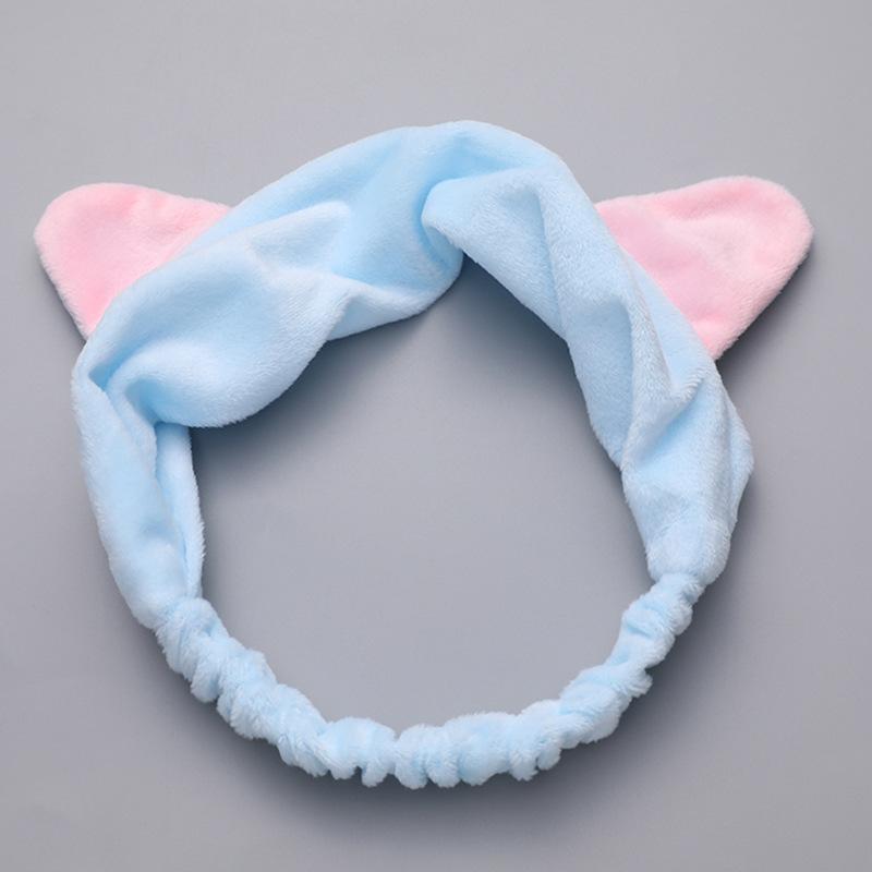 Custom Logo OMG Bowknot Wash Face Hairband Rabbit Cat Ear Cute Plush Lady Soft Women Elastic Hair Band Flannel Make up Headbands