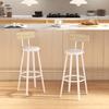 Bar Stools, Set of 2, Padded Seat, 75.5 cm High, Backrest and Footrest, Natural Wood and White