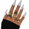 Set Of 5 Golden Rings Retro Punk Vintage Snake Heart Green