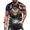 Cute Cat Pattern 3D Printed Adult Round Neck Fun Pet Unisex Short Sleeved T-shirt