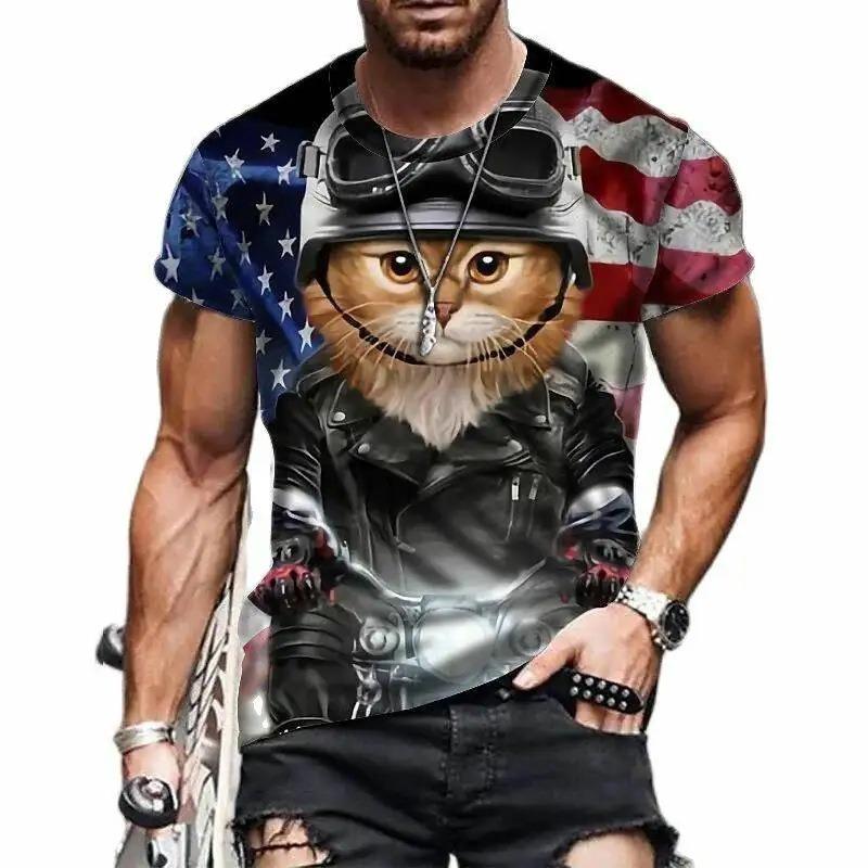 Cute Cat Pattern 3D Printed Adult Round Neck Fun Pet Unisex Short Sleeved T-shirt