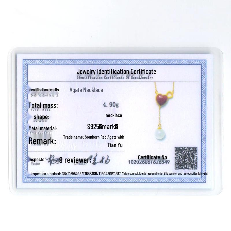 

925 Silver Necklace with Peach Heart Jade and Red Agate Pendant Charm for Women Gold-Plated 925 Silver