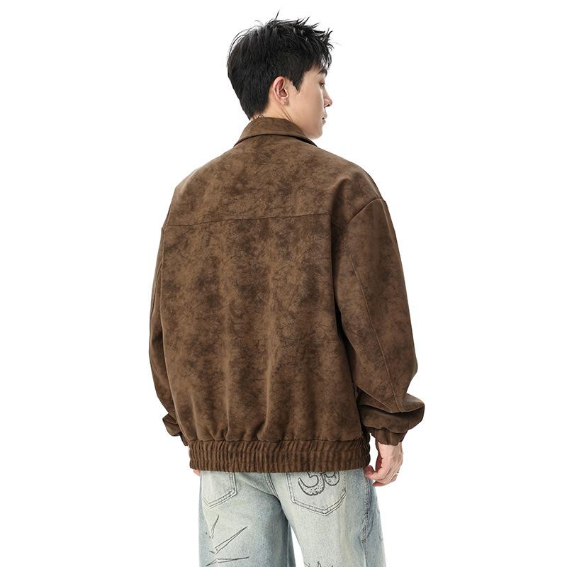 Men's Retro PU Leather Tie-Dye Motorcycle Jacket - Spring/Autumn 2026 Trend