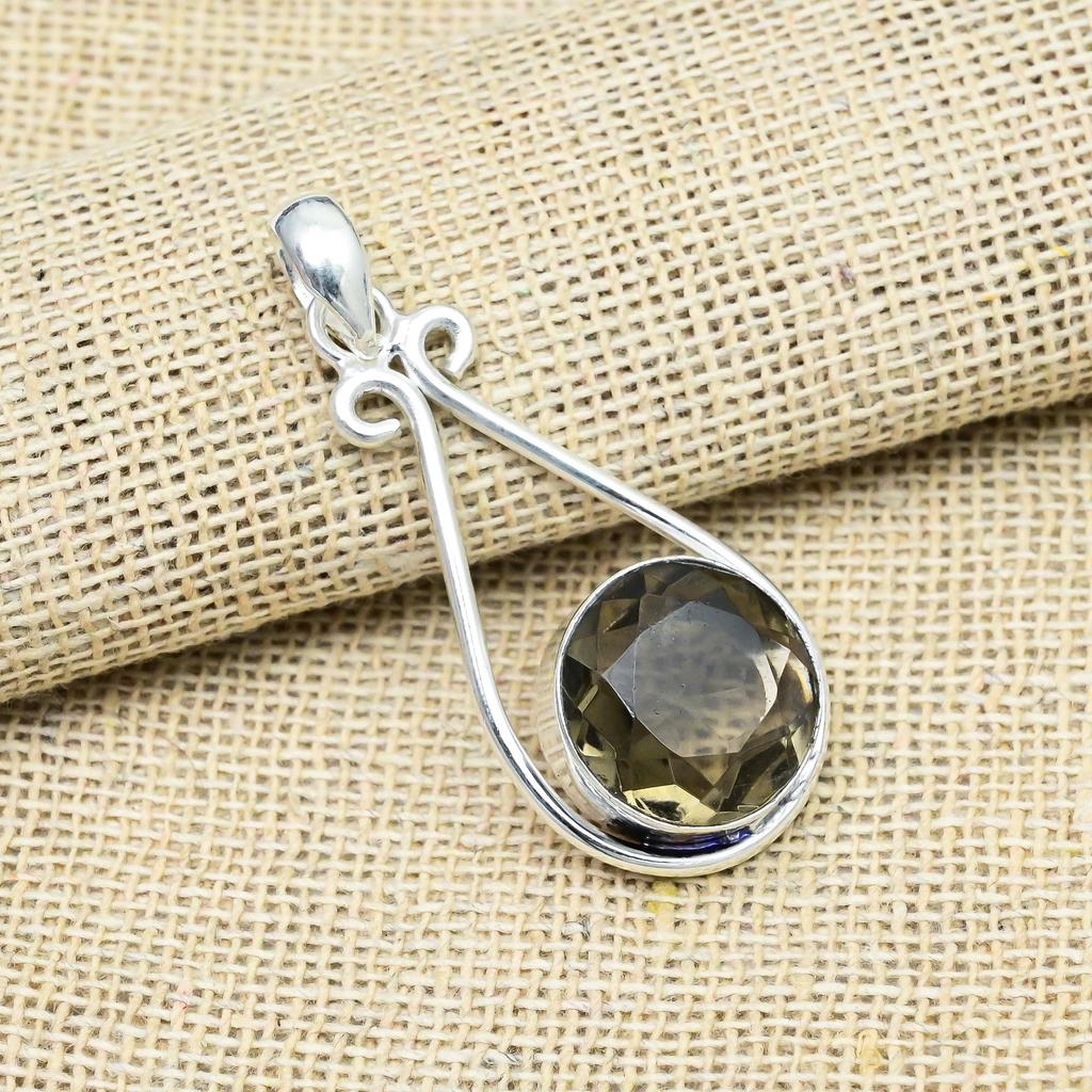 Rauchquarz Edelstein 925 Sterling Silber Handgefertigt Damen Anhänger Schmuck Für Thanksgiving