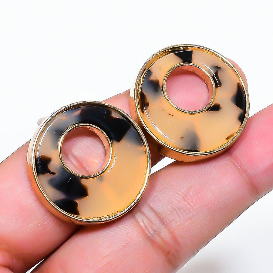Natural Montana Agate Gemstone Brass Jewelry Earring 1.02 AE-12915