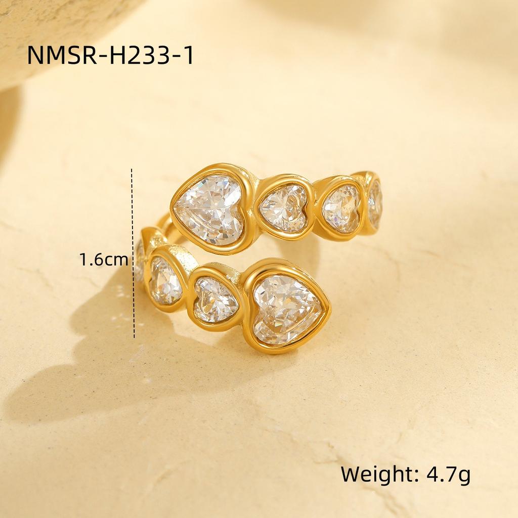 European and American ins fashionable and simple zircon titanium steel ring plated with K gold water drop love open ring hand jewelry