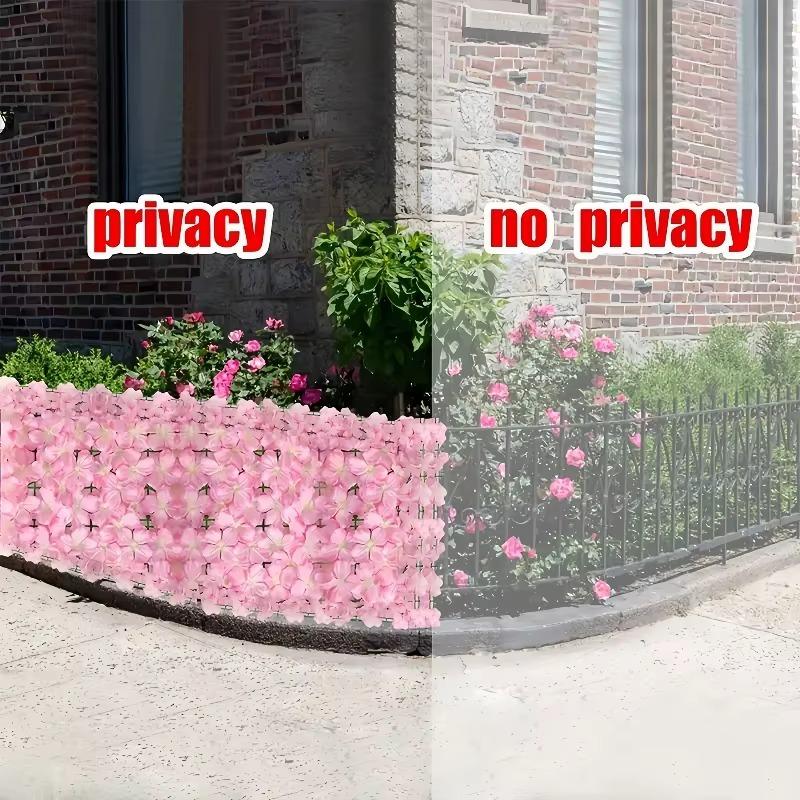 6pc 50cm*50cm Pink Cherry Blossom Artificial Plastic Privacy Fence Screen Realism Decorative Fences Garden Patio Balcony Railing