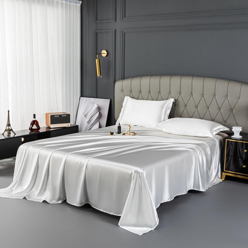 Luxury Natural Mulberry Silk Double Bed Sheet Set Stain High-End King Size Bedsheet Sets Home Solid Color Soft Smooth Bed Cover