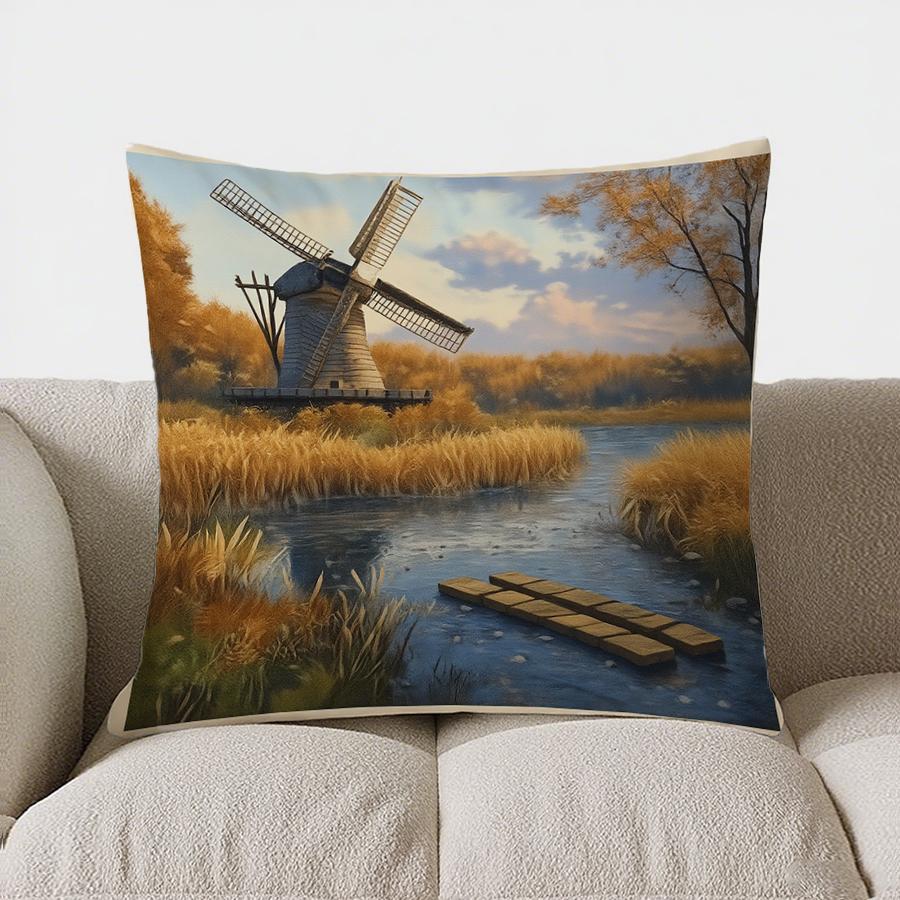 Home Decor Autumn Windmill Pathway Decorative Pillow Cover Pattern Cushion Cover Suitable For Sofa Bedroom Car Pillow Cover