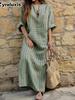 Trendy New Cotton Linen Color Striped Loose Long Dress