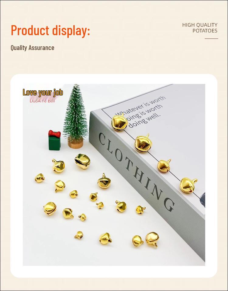 Gold Plated One-Word Bell Charms for Pet Collars (6mm-16mm) - DIY Christmas Pendant Decoration